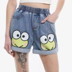Keroppi Face Elastic High-Waisted Denim Shorts